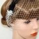 Birdcage Veil - Black Feather Bridal Fascinator - Bridal Headpiece - 1920s Gatsby Hair Accessories