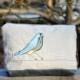 Blue Bird On Wire Linen Clutch Leather Fringe Smart Phone Camera Bag Gadget Wedding Tassel Handmade USA