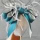 Bridal Party Wedding Teal And Ivory Bow And Feather Shoe Clips Set Of Two