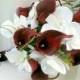 Wedding Bouquet real touch red calla lily white orchid Bridal bouquet silk bridal flowers damask