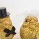 Gold Bird Wedding Cake Topper, Mr and Mrs Bride and Groom Golden, Glitter, Glitz, Animal Lover, Cute