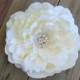 Ivory Bridal Flower Fascinator Large Peony Wedding Hair Clip Rhinestone Crystals Ring Bearer Pillow Cake Topper Silk Flower Headband Brooch
