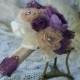 SALE Purple Rose Brooch Maids Bridal Bouquet Purple Lavender & Beige