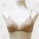 La Perla triangle bra / nude lace embroidered bralette /cotton and silk satin soft cup bra / Size 38 Us