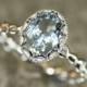 Floral Aquamarine Engagement Ring in 14k White Gold Pebble Diamond Wedding Band 9x7mm Oval Aquamarine Ring (Bridal Wedding Set Available)