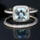 Superb Aquamarine Engagement Ring and Diamond Wedding Ring Set with Aquamarine Cushion 8mm and Diamond Bridal Ring Set in 14k White Gold