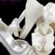 Bridal Heels and Flip Flop Set Ivory Wedding Shoes 3.5 inch Peep Toe Satin Vintage Lace Bow I DO Rhinestone Bling Custom Pumps Bride Gift