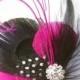 Peacock Hair Clip PINK ZEBRA  Feather and Rhinestone Wedding Hair Fascinator Clip Bridal Party