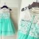 Turquoise Aqua Blue  Tulle Ivory Lace Flower Girl Dress Children Toddler Dress for Wedding Junior Bridesmaid Dress