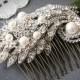 ELISSA, Wedding Hair Comb, Art Deco Swarovski Pearl Hair Comb, Vintage Inspired Leaf Rhinestone Bridal Hair Accessory, Wedding Hairpiece