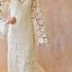 BOHO WEDDING DRESS. Bell Sleeve Simple Crochet Lace Bohemian Wedding Dress with Train.  Vintage Style Crochet Lace Hippie Wedding Gown