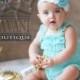Lace romper,baby girl romper SET, 2 pieces Aqua and White  Petti Romper Set. Lace Petti Romper , headband and romper, Baby Girl Photo Prop