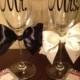 Mr. and Mrs. Wedding Champagne Flutes with "I Do" and "Me Too" Shoe Decals for Bride and Groom