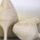 Lace Wedding Shoes -- Dark Ivory Peep Toe Wedding Shoes with Lace Overlay