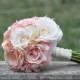Coral, salmon and ivory rose wedding bouquet made of silk roses. - New