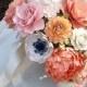 Paper Bouquet - Paper Flower Bouquet - Wedding Bouquet - Country White and Peach - Sahbby Chic  - Custom Made - Any Color - New