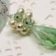 Soft green Peridot crystal teardrop with pearl cluster Bridesmaid necklace, Wedding jewelry, Bridesmaid gift