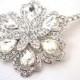 Large Vintage Style Silver Diamante Flower Crystal Hair Clip Slides Wedding Bridal