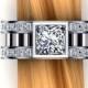 Two Carat Diamond Engagement Ring, Princess Cut, Double Rows of Accent Diamonds