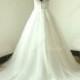 Open back Romantic ivory a line lace tulle wedding dress will scallop neckline