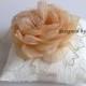 Wedding ring pillow with peach/orange flower ---wedding ring pillow , wedding pillow, ready to ship