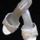 Reserved for Daria - Alencon Lace with Pearls Wedge Wedding Shoes - Cassie Sandals - Size 9