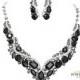 Black Wedding Jewelry Set, Crystal Bridal Statement Necklace Earrings, Bridal Earrings, Vintage Style