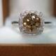 Champagne Brown Diamond Engagement Ring 1.10 Carat 14K White Gold HandMade Halo