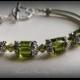 FIVE Bridesmaids Bracelets: Green Bangle Bracelet, Olivine Green, Crystal Green, Wedding Bracelet, Bridal Jewelry, Wedding Jewelry Sets