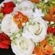 Fall Wedding Off White Orange and Red Roses and Orchids Silk Flower Bride Bouquet - Almost Fresh