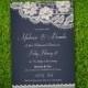 Wedding Rehearsal Dinner Invitation Card - Dark Blue Romantic Night Pearl Lace Personalized DIY Double Sided Printable