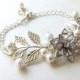 Bridal Leaf Branch and White Swarovski Pearl Bracelet, Bridal Bracelet, Wedding Jewelry, White Pearl Bracelet, Bridal Statement Bracelet