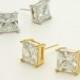 Princess Cut Cubic Zirconia Stud Earrings / bridal earrings, bridesmaid earrings, wedding jewelry / E085