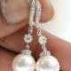 Bridal Pearl Drop Earrings Wedding Jewelry Cubic Zirconia dangle Bridal Earrings Round Swarovski Pearl Earrings