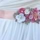 Bridal Sash-Wedding Sash In Blush Pink, Ivory Rose And Peach With Lace, Pearls And Crystals, Wedding Dress Sash, Bridal Belt,