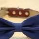 Royal Blue and brown dog bow tie - high quality leather and fabric, Blue Brown Wedding accessory, some thing blue
