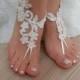 ivory Barefoot , french lace sandals, wedding anklet, Beach wedding barefoot sandals, embroidered sandals.
