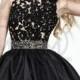 Vintage Black lace formal dress,Short strapless formal dress online