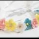 Spring Fever - tieback in beautiful spring color blossoms of yellow, aqua/blue, pink and yellow