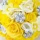 Yellow and Grey Bouquet, Bridal Brooch Bouquet, Jewelry Brooch Bouquet, Wedding Bouquet, Yellow Wedding, Silk Flower Bouquet, BQ41
