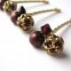 Hair Pins Garnet Red Crystal and Pearl Holiday Fashion Accessories, Cranberry Red, Oxblood Bobby Pins, Rhinestone Cluster