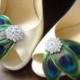 Peacock Shoe Clips. Green peacock leaves Shoe Clips. Feathers, Wired petals, Bride, Bridal, Wedding. -LISSA MARIE CLOLLECTION-