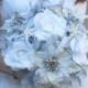 DRAMATIC Winter Wonderland Feathers & Flowers Bridal Bouquet White Silver Snowflake BLING WEDDING Feather Poinsettia Rose Bride Bouquets