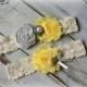 Gray Yellow Rustic Bridal Garter Belt Wedding Set Keepsake Toss Shower Gift Farmhouse Beach Spring Ivory White Lace