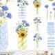 Digital Blue Flower & Mason Jar Clip Art Blue Yellow Flower in Mason Jar Clipart Blue Wedding Clipart Wedding Invitation  0153