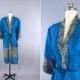 SALE - Silk Robe Kimono / Vintage Indian Sari / Blue Chevron Print / Long Robe / Wedding Lingerie