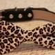 Leopard Dog Bow Tie attach to black dog collar, Cute Dog Bow tie, Leather collar, Pet lovers, Unique dog collar