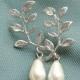 Silver sprig drop earrings, Bridesmaid jewelry, silver laurel branch leaf pearl dangle, bridal earrings
