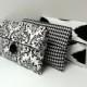 READY TO SHIP Black and White Bridesmaid Clutch Set of 3 Black and White Wedding Makeup Bag Set
