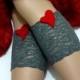 Valentine's day,Grey Lace Boot Cuffs,Leg Warmer Women's Shoe Accessories,red heart, felt accessories..Valentines grey Lace Boot Topper